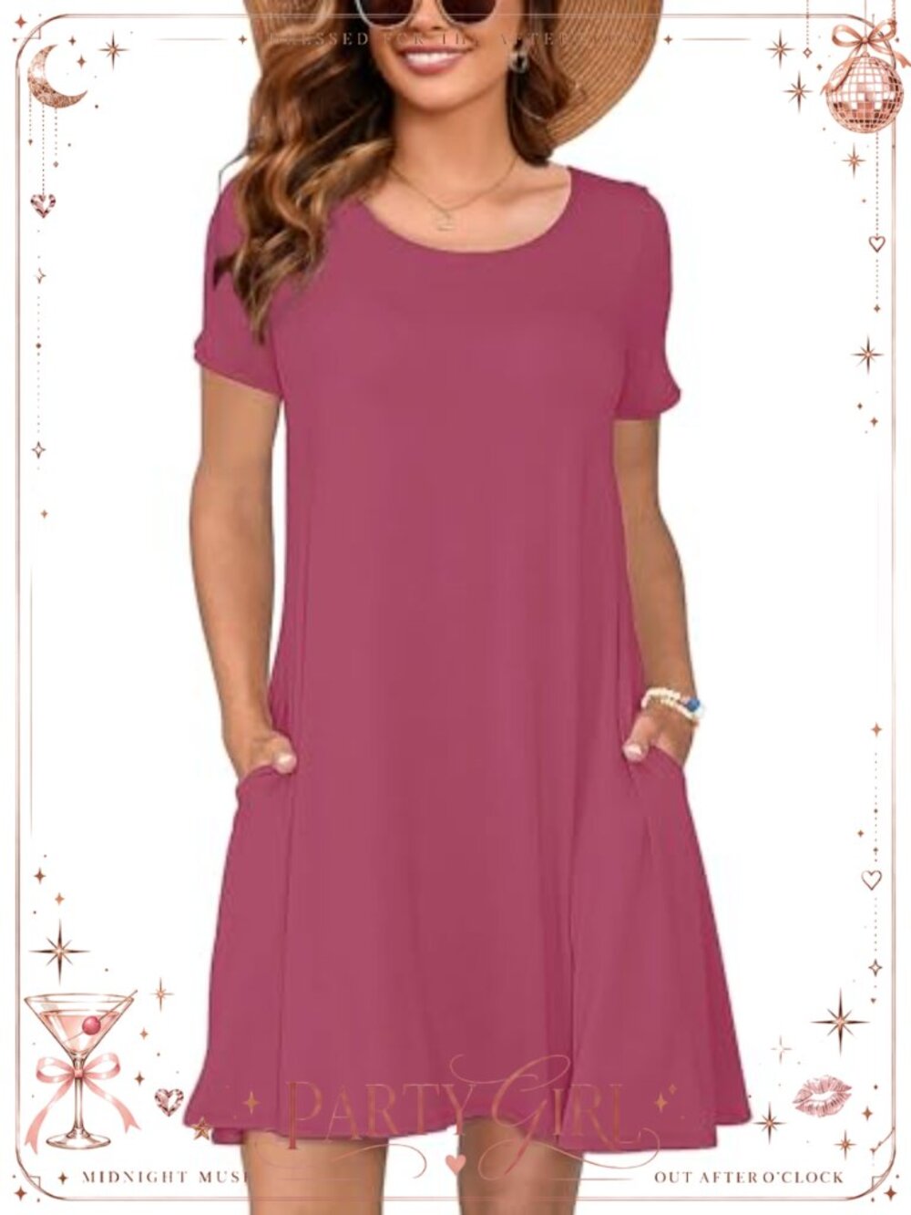 Women's Short Sleeve Swing Sundress Casual T-Shirt Midi Dress Pockets